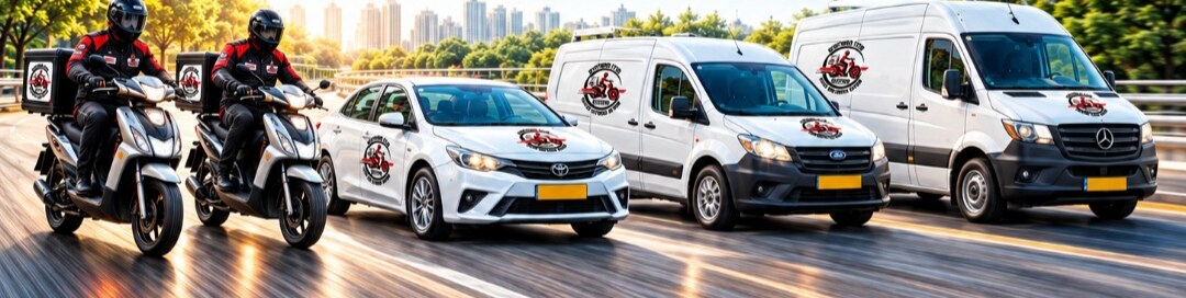 צי הרכבים של מרכז המשלוחים: קטנועים, רכב פרטי ומסחריות ממותגים